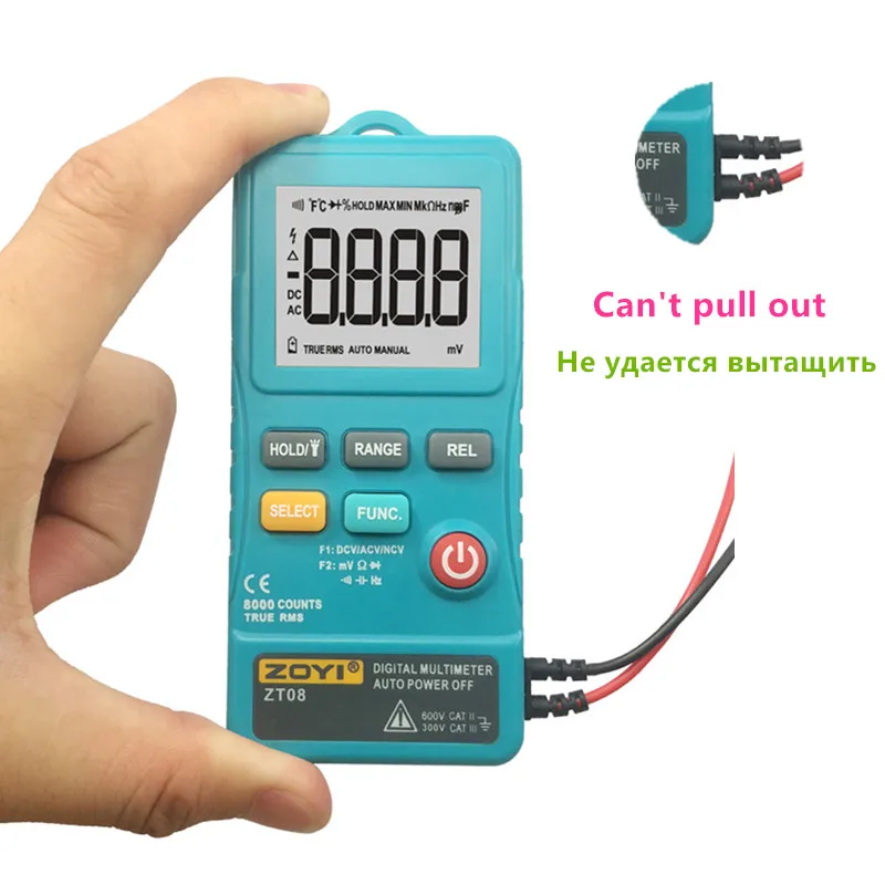 ZT08 Portable 8000 Counts AC DC Voltmeter Ohm Voltage Frequency Meter Digital Multimeter with LED Light