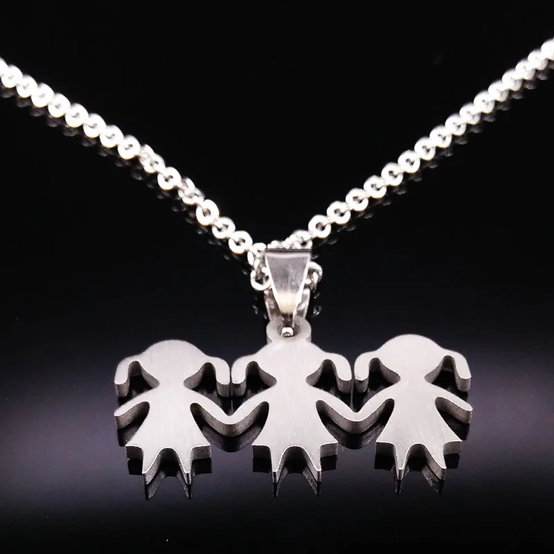 3 Girls Love Family Necklace Stainless Steel Parent Child Girl Pendant Necklaces Jewelry Women Accessories Gift NZZZ505S01