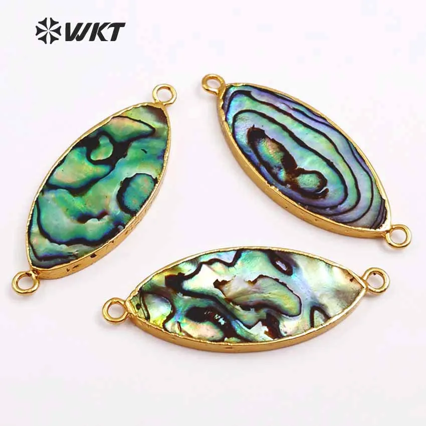 

WT-JP036 2018 Newest Mysterious Rugby Shape Connector Abalone Shell With Metal Double Loops For Trendy Women Jewerly Making