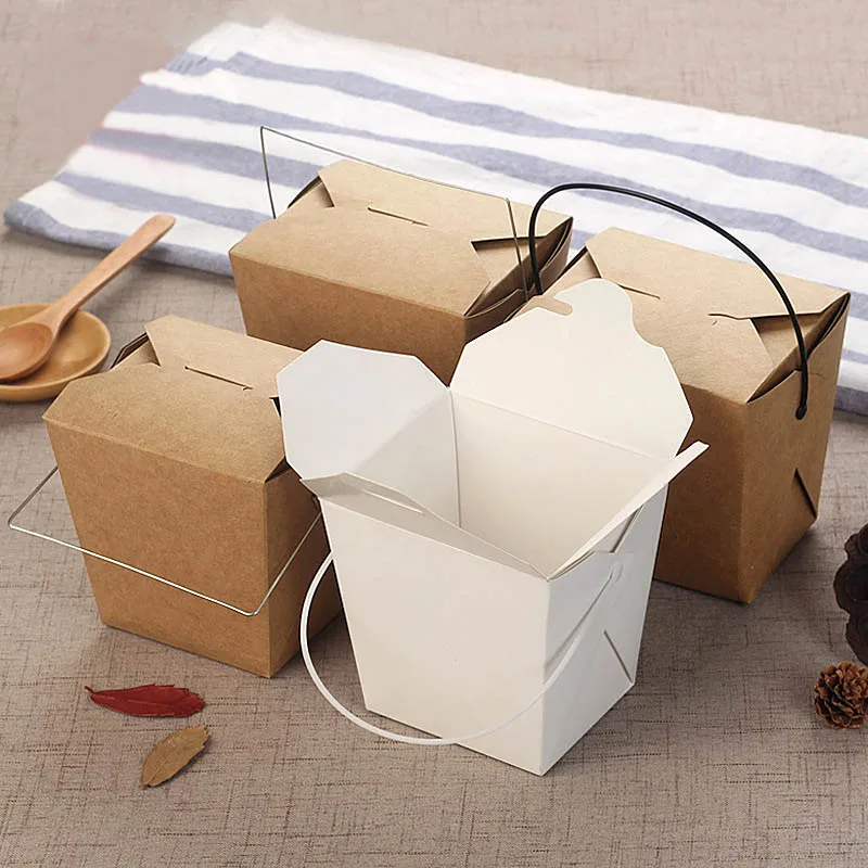 Disposable Kraft Paper Box, Portable Handle, Fried Food Cup, Take Away Chicken Holder, Chips Cups, Restaurant Package Tools