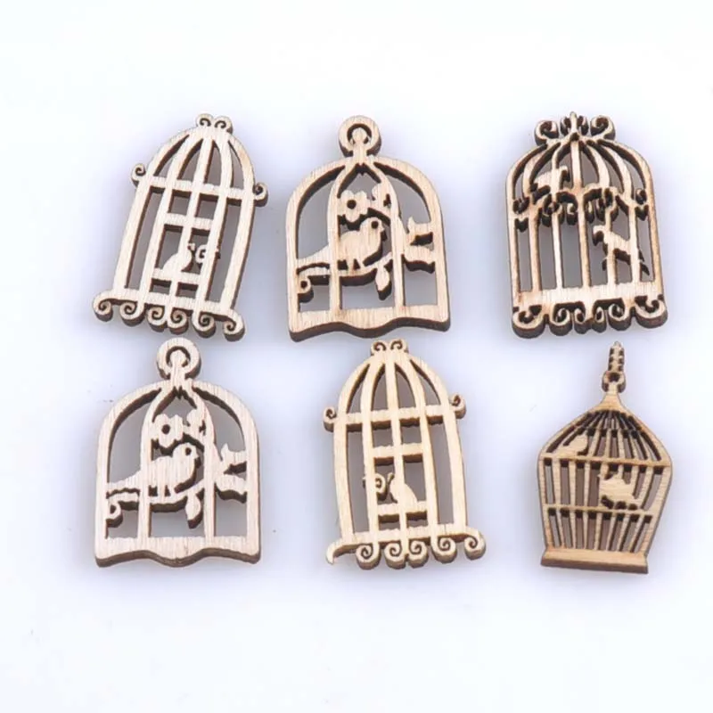 20pcs 30x20mm Mixed Birdcage pattert Natural wood Scrapbooking Carft Accessories Wind Chimes Hanging Decorations MT0833