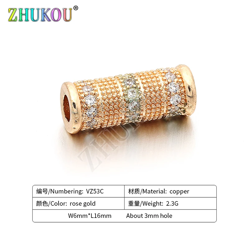 6*16mm Brass Cubic Zirconia Crystal Spacer Beads DIY Jewelry Bracelet Necklace Making, Model: VZ53