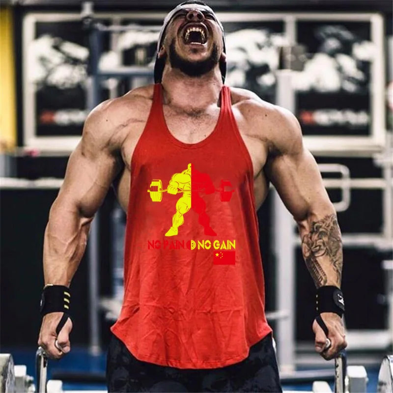 Professional Muscle Guys Y back Bodybuilding Vest Mens Gyms Tank Top Cotton Singlet No Pain No Gain Fitness Clothing Musculation