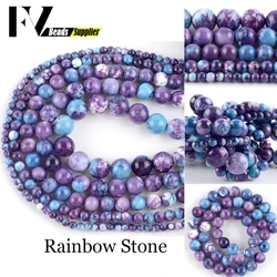 Wholesale Natural Purple and blue Fleck Round Rainbow Stone Beads For Jewelry Making 4 6 8 10mm DIY  Bracelet Beading Accessory