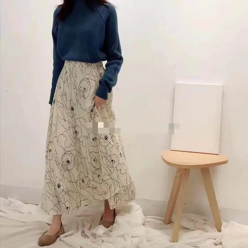 

2024 Spring New Arrival All Match Vintage Skirt Floral Faldas Largas Elegantes Irregular Skirt 4 Colors Available Free Shipping