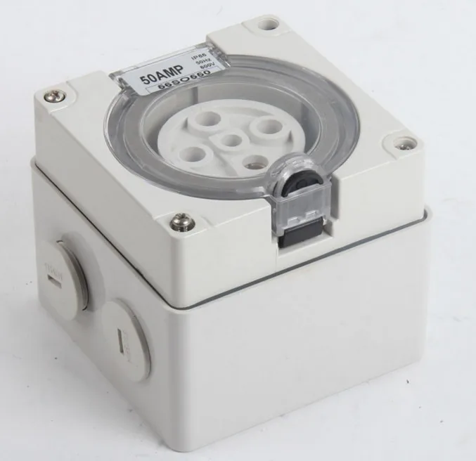 

500 Volt 50A 3 phase 5pin water proof angled male socket switchgear Australian 5pin 50A waterproof power elbow socket