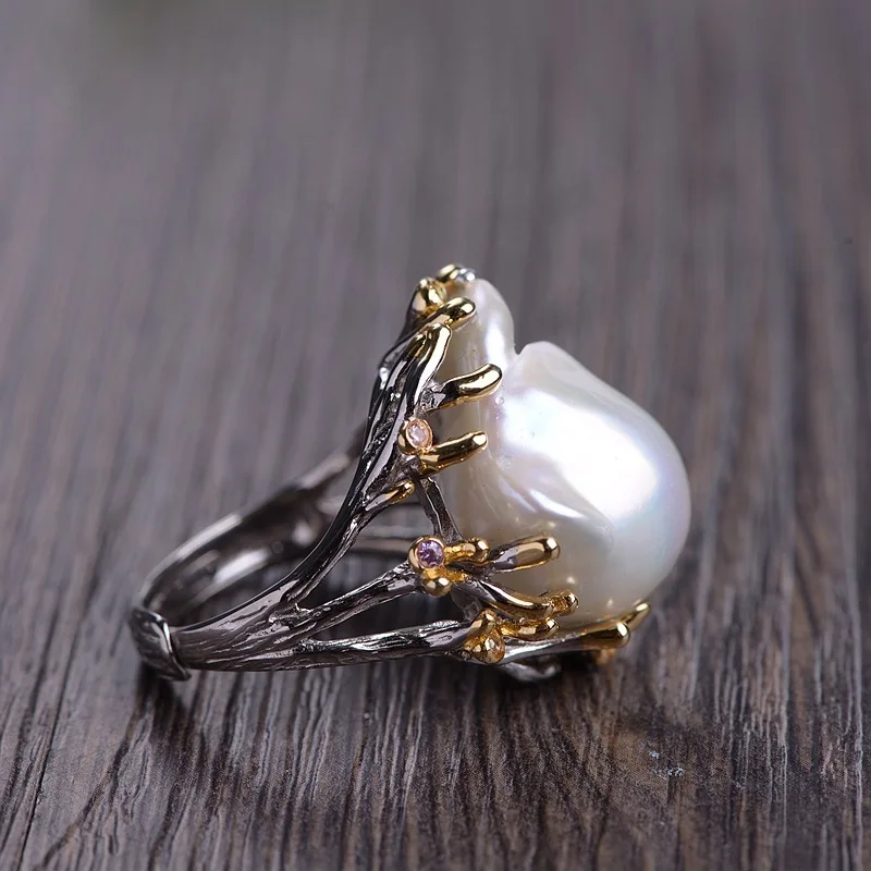 restoring ancient ways is technology Female money silver with natural pearl ring Fashion jewelry wholesale