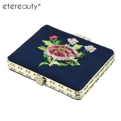 1pc Portable Rectangle Flower Embroidery Chinese Style Pocket Mirror Makeup Mirrors (Random Color)