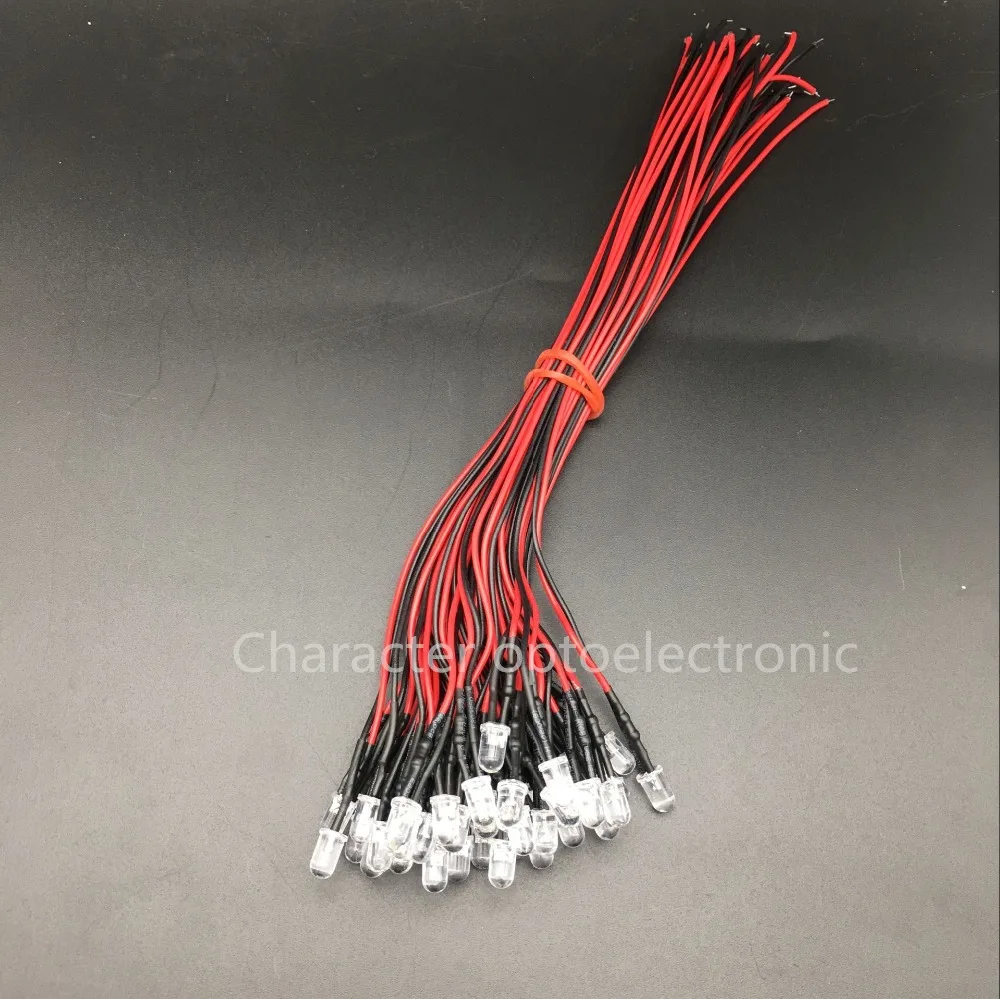 20-100pcs/lot 3mm/5mm cool white warm white Red/Green/Blue/RGB 3V 5V 12V DC Round Pre-Wired Water Clear LED