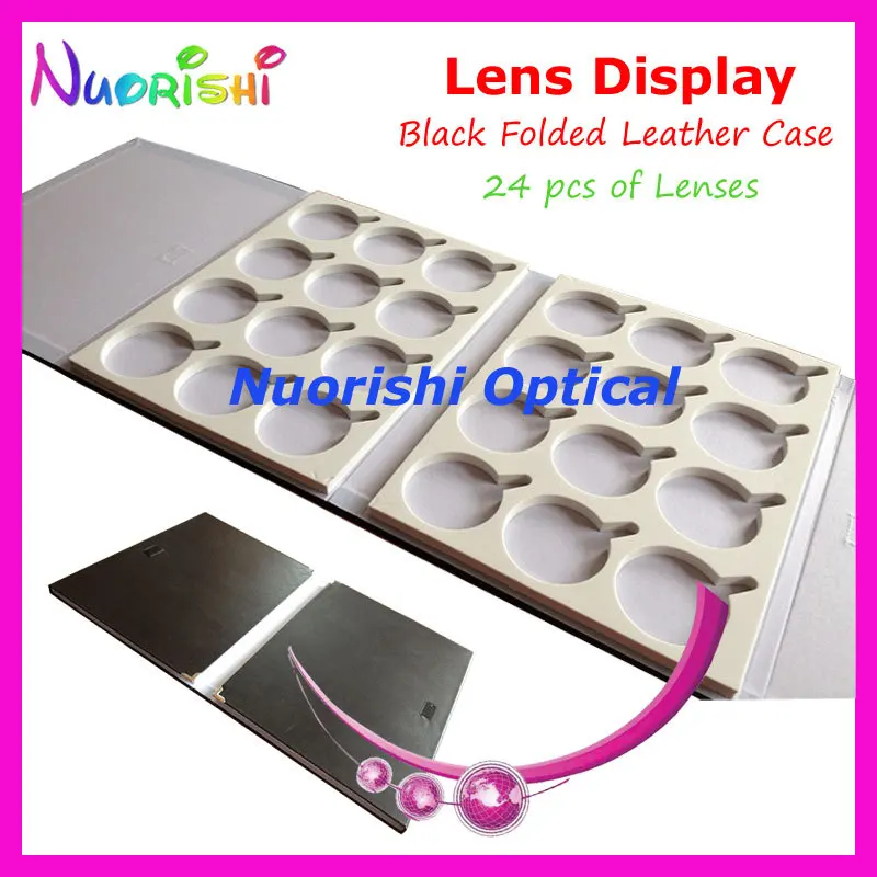 

Black Folded Leather Lens Display Case Sample Box Tray Holding 24 pcs of Lenses Max. Diameter 75mm D009-24 free shipping