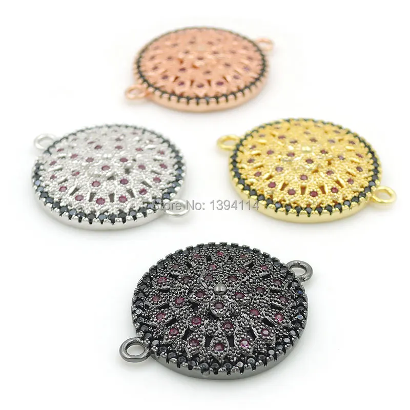 24*20*3mm Micro Pave Black&Red CZ Piercing Round Connector With Cincfoil Relief Fit For Women As DIY Bracelets Accessory