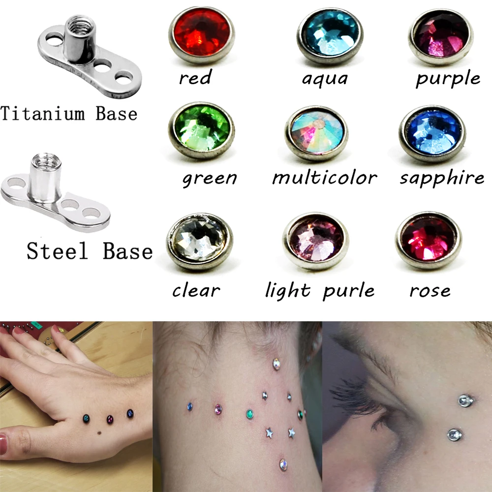 BOG-1 PC Steel/Titanium Base Surgical Steel CZ Crystal Top Micro Dermal  Anchor Piercings Skin Diver Piercing Body Jewelry