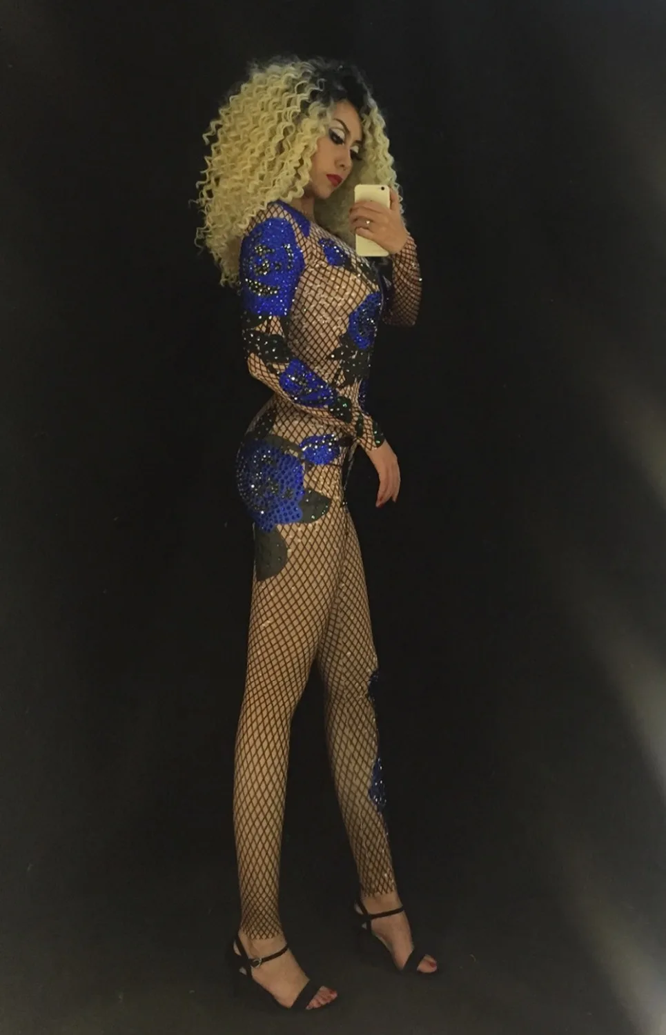 2020 kobiet nowe niebieskie róże Rhinestone pełne musujących kryształów kamienie kombinezon Party boże narodzenie świętuj wydajność strój sceniczny