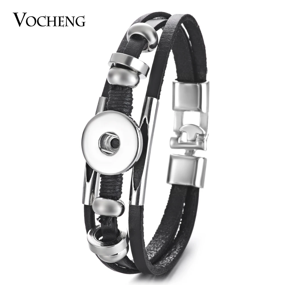 

10PCS/Lot Wholesale 18mm Vocheng Snap Button Charms Bracelet Black Leather Bangle NN-528*10 Free Shipping