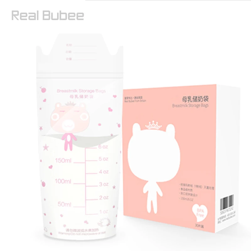 RealBubee – sacs de conservation des aliments pour bébé, 150ML x 30 pièces, sans PBA, sachets de stockage du lait maternel, boîtes de rangement, sac frais, meilleure utilisation avec tire-lait