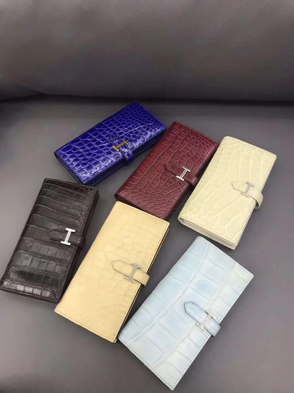 100% REAL genuine crocodile leather skin men wallet long size matt colors with cow skin lining bank card cash license holder
