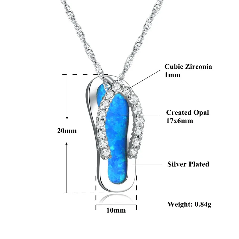 CiNily Created Blue Fire Opal Pendant with Cubic Zirconia Silver Plated Flip Flops Pendants for Women Jewelry Gifts with Chain