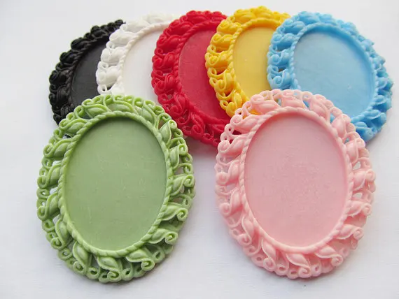 20pcs Mixed Colors Oval Flatback Resin Flower Charm Finding,Filigree Border Base Setting Tray, for 30mmx40mm Cabochon/Cameo