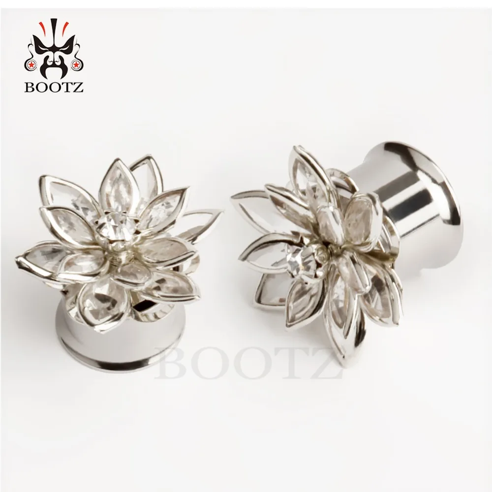 new arrival fashion flower ear plugs stainless steel ear tunnels piercing gauges metal body jewelry pair selling