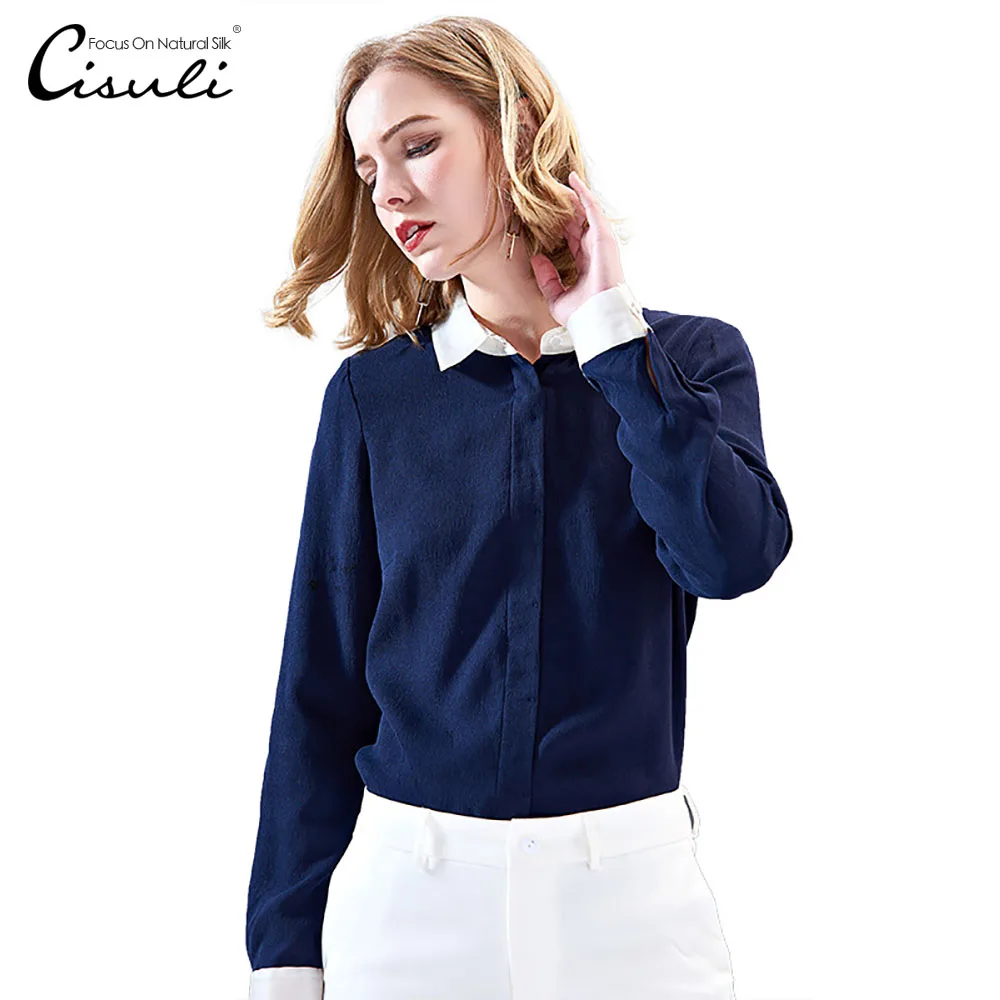 

CISULI 100% Mulberry Silk Blouses Long Sleeve Shirt Women New Trend Fashion Office Blouse