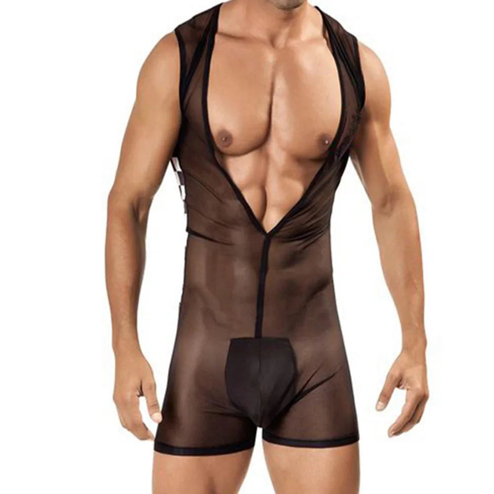 

Hot Sexy Racer Costume Men Sheer Romper Outfit Opaque Pouch Exotic Lingerie Erotic Stockings Bodysuit Body Suit