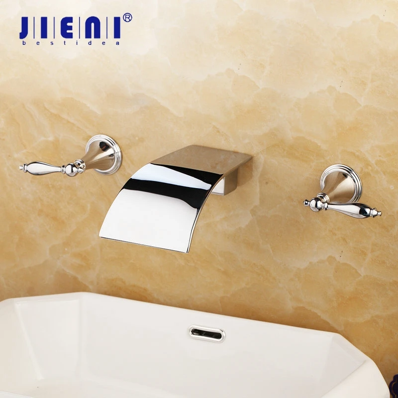 

JIENI Solid Brass Waterfall Wall Mounted Polished Chrome Bathtub Shower Bathroom Basin Sink Brass Tap Mixer Faucet