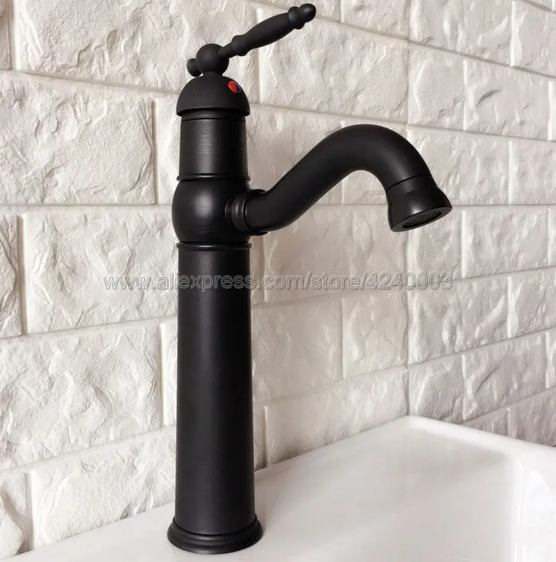 Deck Mount Bathroom Kitchen Faucet Single Handle 360 Rotate Basin Sink Mixer Taps Black Hot and Cold Water Mixers Knf367