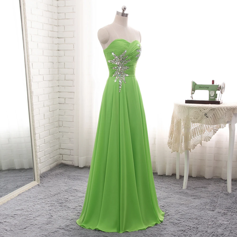 Janeini vestidos longos de chiffon, vestidos de dama de honra, elegante, verde, com lantejoulas, cristal a line, vestidos formais para festa, comprimento do chão, 2019