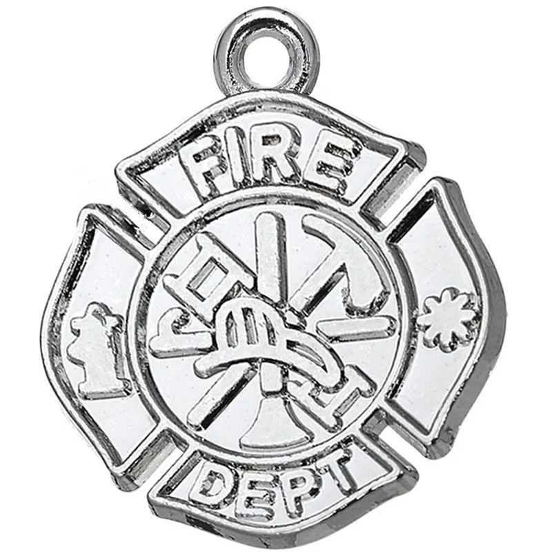 Alloy Eco friendly Metal crafts Fire Dept Badge Charm pendants firefighter fire department jewelry accessory