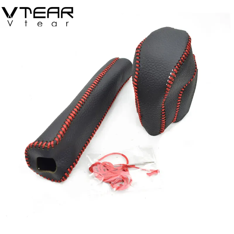 Vtear For Skoda Octavia A5 A7 Gear Shift Collars Handbrake Grips gear lever cover Interior leather car-Styling accessories parts