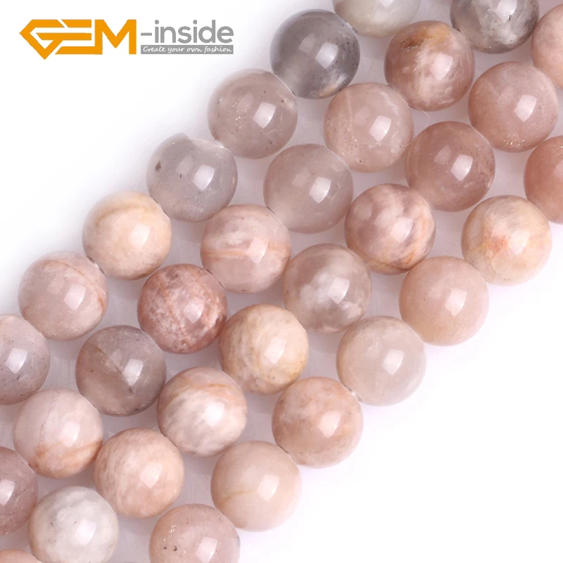 GEMMA-all'interno di 6mm 8mm 10mm 12mm Big Hole 1.5 millimetri-2mm Naturale Sunstone branelli rotondi Per Monili Che Fanno 15 "FAI DA TE Regali Commercio All'ingrosso!!