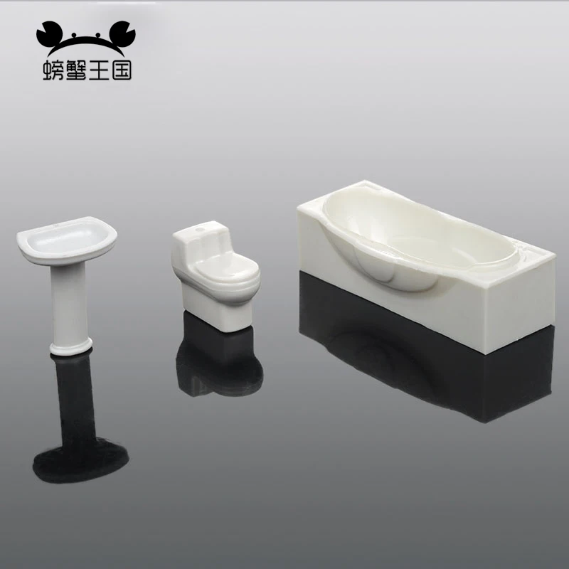 3pcs/set Miniature Bathtub Washbasin Sink Toilet Closestool Dollhouse Bathroom Accessories 1:25 1:30 Scale Model Furniture Toy