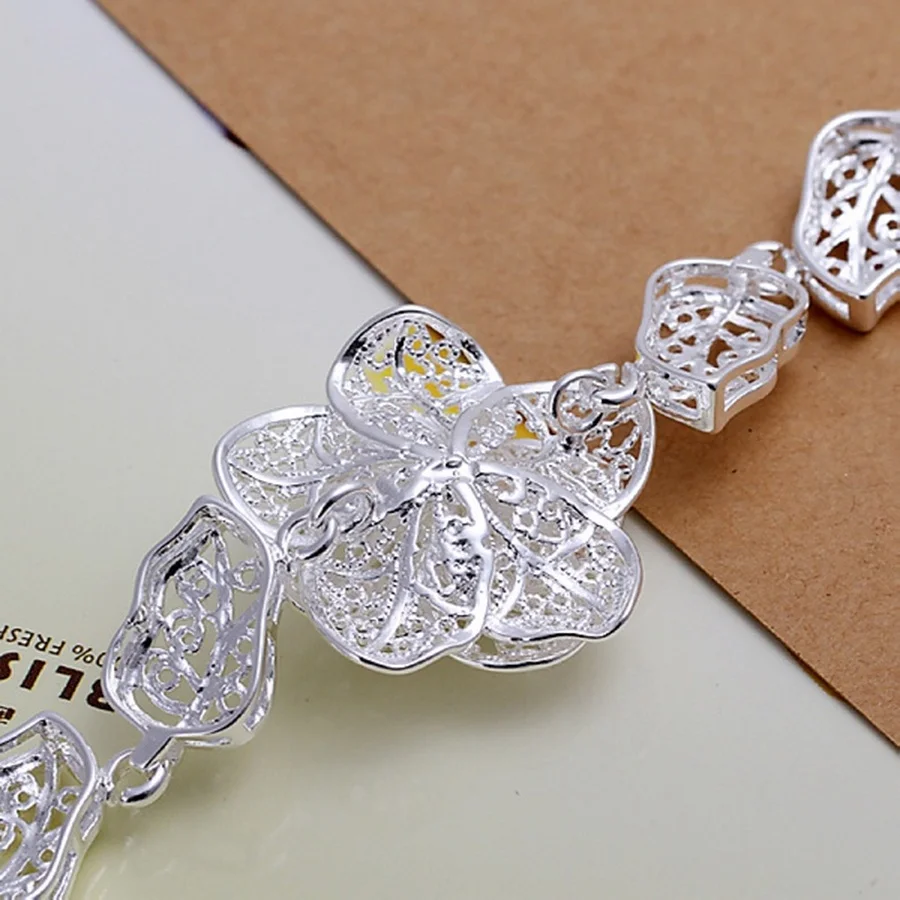 valentine gift high quality fashion women Silver color flower cute chain Jewelry Bracelets free shipping factory H244