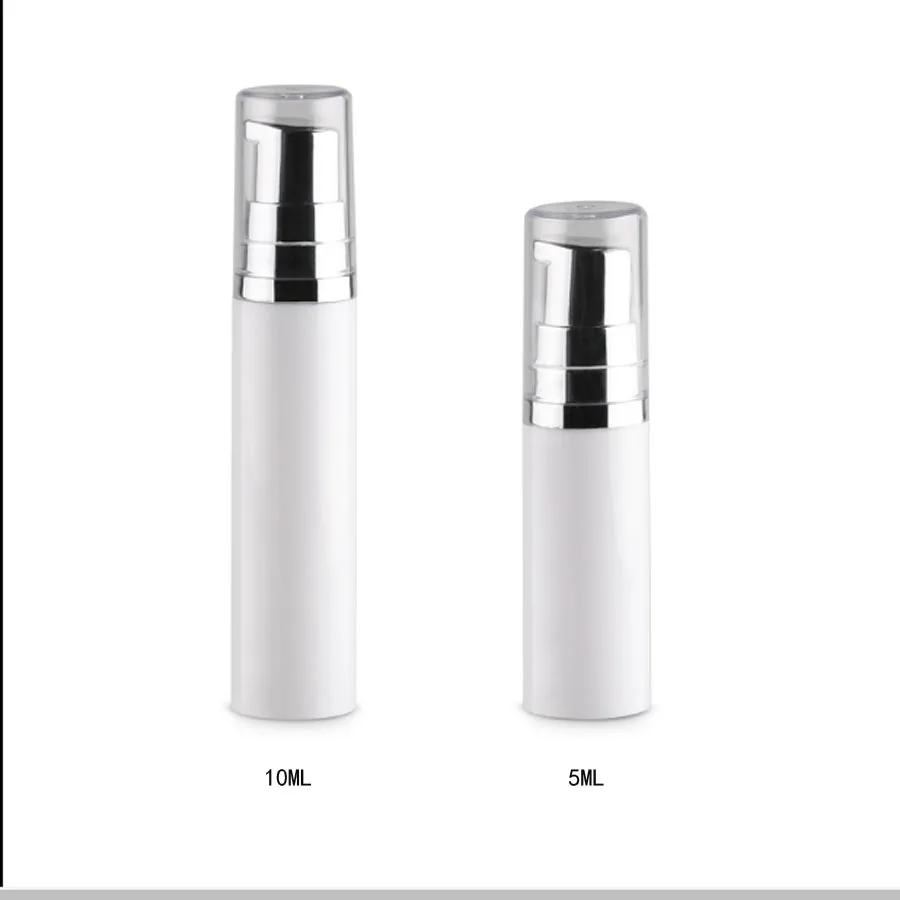 

500pcs 5ML 10ML white Mini Empty Refillable Airless Pump Bottle 1/3oz 1/6oz Portable Plastic Airless Cosmetic Container