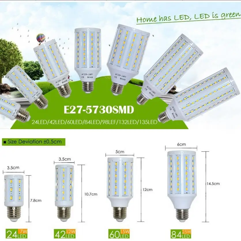 

Utral-Bright SMD 5730 5630 AC 110V 220V LED Lamp E27 E14 Led Bulb Light 24/42/60/84/98/132/165Leds Chandelier Christmas lights