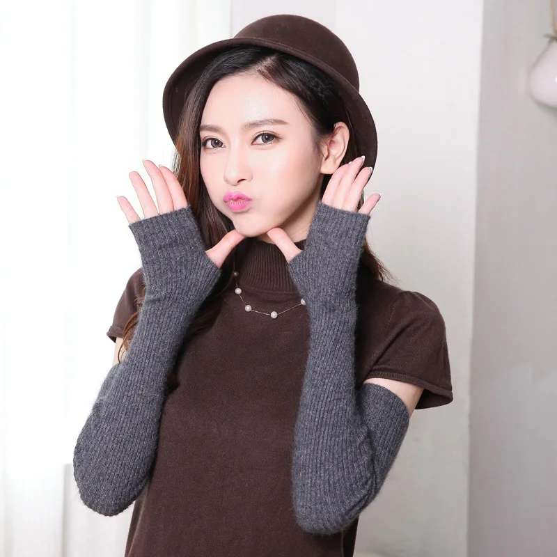 Women Winter Long Mittens Mink Cashmere Fingerless Gloves 40cm 50cm 60cm Thumb Hole Warm Sleeves Raccoon Exposed Finger Female