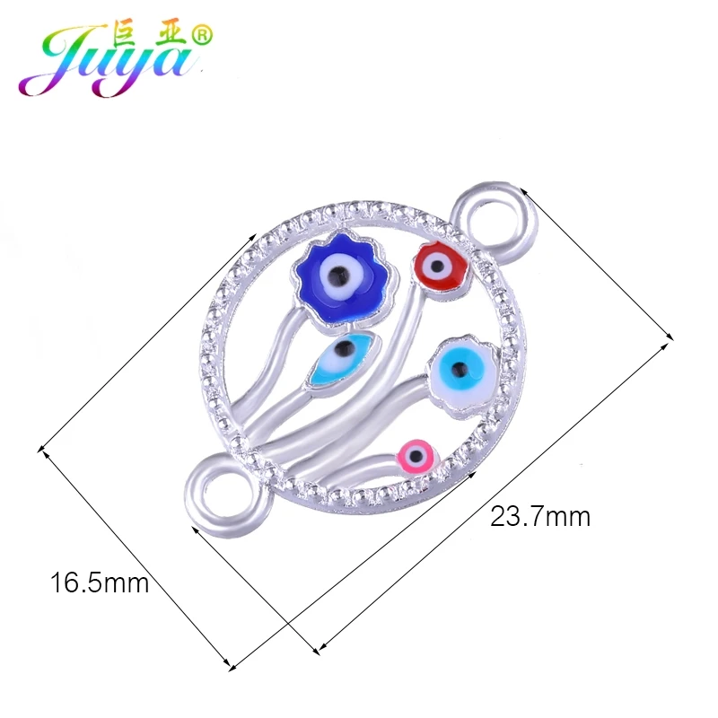 Juya DIY Gold/Silver Color Components Enamel Evil Eye Charm Connectors Accessories For Handmade Greek Eye Jewelry Making