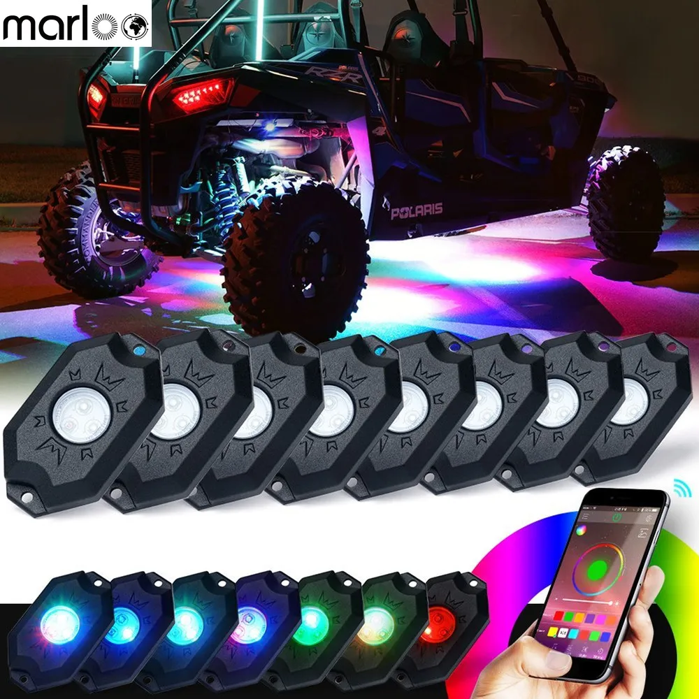 

Car 8 Pods RGB LED Rock Lights with Bluetooth Controller Remote Multicolor Neon LED Light Kit for Timing Music Mode Flashing