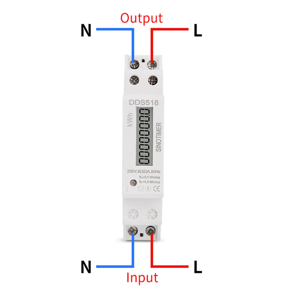 DDS518/6619 wattmetro monofase DIN Rail kwh Meter 230V consumo contatore elettrico 1P LCD 5(32)A 2.5(30)A 5(60)A kwh