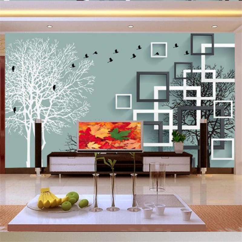 

wellyu Custom Wallpaper 3D Stereo Abstraction Woods Flying Birds Living Room Background Wall paper Murals 3d papel de pared обои