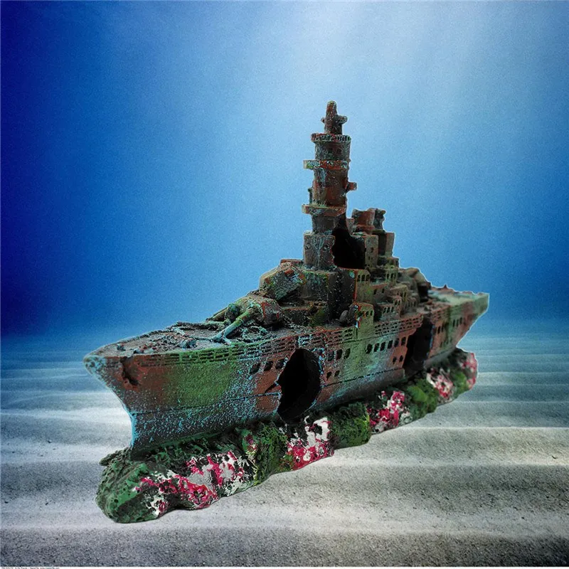 New Resin Aquarium Wreck Boat Decoration Navy War Liberty Destroyer Vessel Wreck Fish Tank Sunk Boat Crafts Ornament