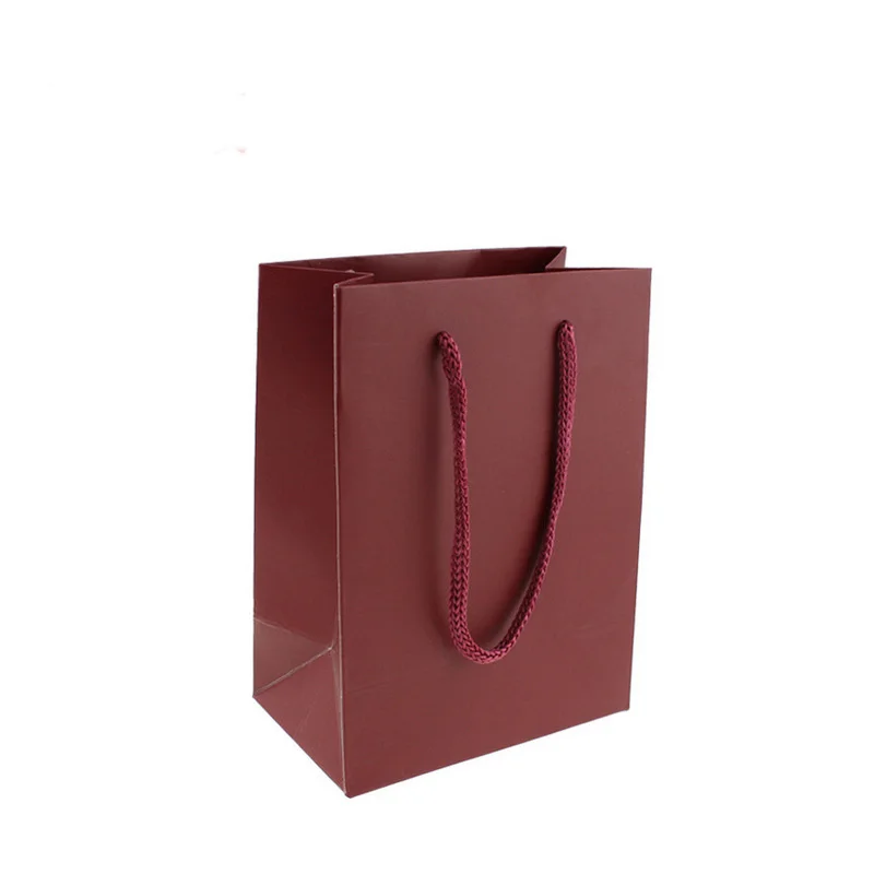 10Pcs New Version Dark Red Simple Paper Gift Bag Kraft Paper Handle Wedding Birthday Gift Packaging Jewelry Bags Package