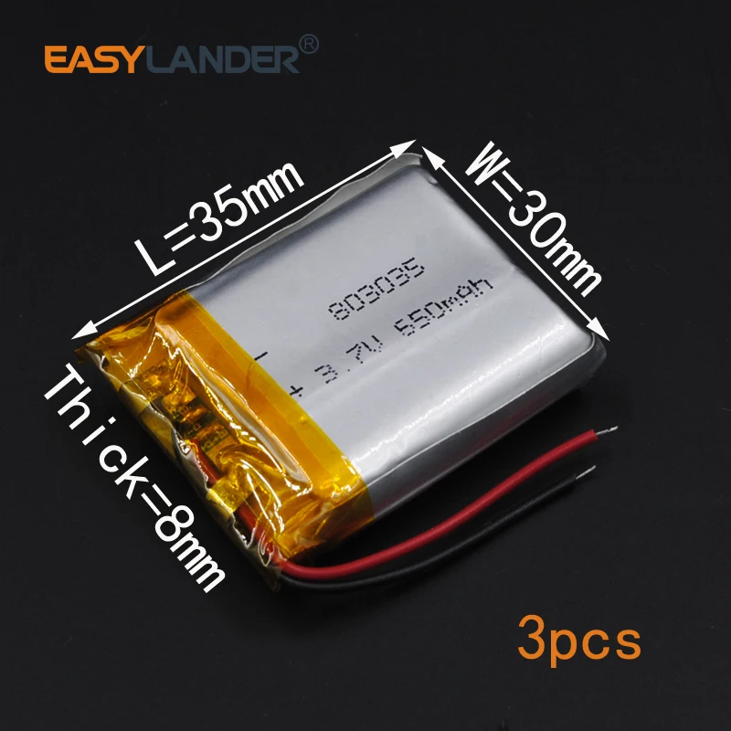 

3pcs/Lot 3.7V 950mAh Rechargeable li Polymer Li-ion Battery For bluetooth headset mp3 speaker recorder wristband 083035 803035