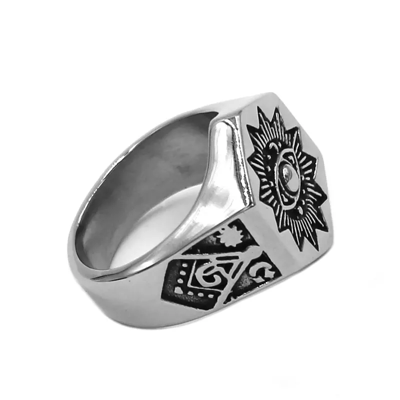 Illuminati Pyramid Eye Masonic Ring Stainless Steel Jewelry Sons Light Sun Moon Star Biker Mens Ring Wholesale 931B