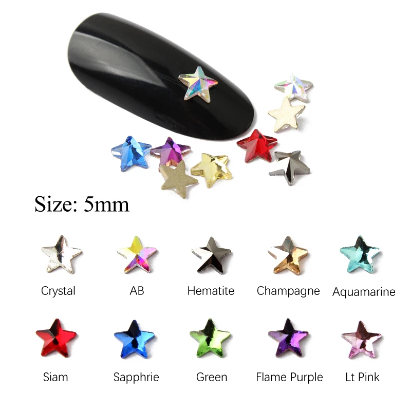 

Hot sale Star 5mm Nail Art Rhinestones florescent flat Fancy Crystal stones 30/100Pcs For 3D Nail art decoration