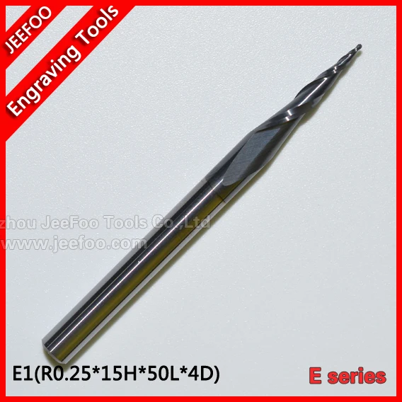 R0.25*15H*D4*50L*2F Tungsten Steel Carbide Router Bits, Taper Boll Nose End Mill Tools, ALTiN,on Reliefs E Series