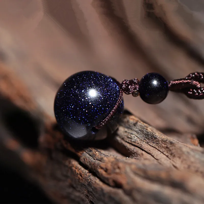 Drop Shipping Natural Stone Blue Sandstone Round Bead Ball Necklace Pendant Aventurine Obsidian Starry Sky Star Energy Gift