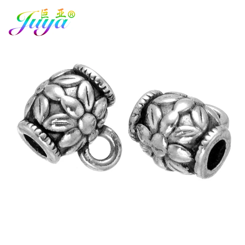 Juya 30pcs/lot Wholesale Findings Antique Silver Color Bails Charm Beads Accessories For Women Handmade Pendant Jewelry Making