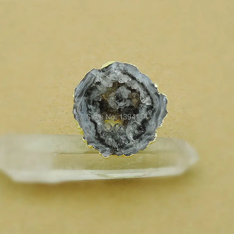 

Natural Agate Geode Ring Silver And Gold Plated Adjustable Approx 30mm