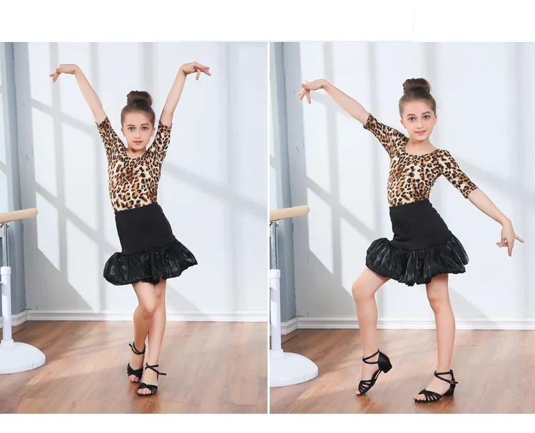 2018 neue Mädchen Ballroom Dance Kleid Sexy Leoparden Röcke kinder Moderne Latin Salsa Leistungsabnutzung